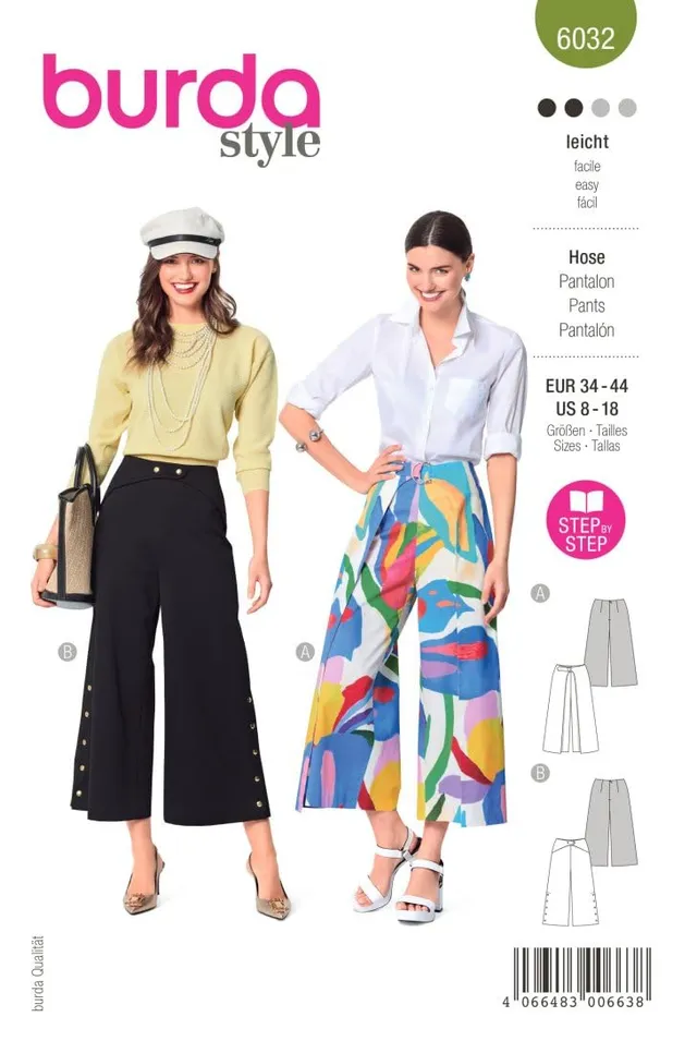 burda-style-6032-papierschnittmuster-damen-hose-mit-weitem-bein-gr-34-44 image 1