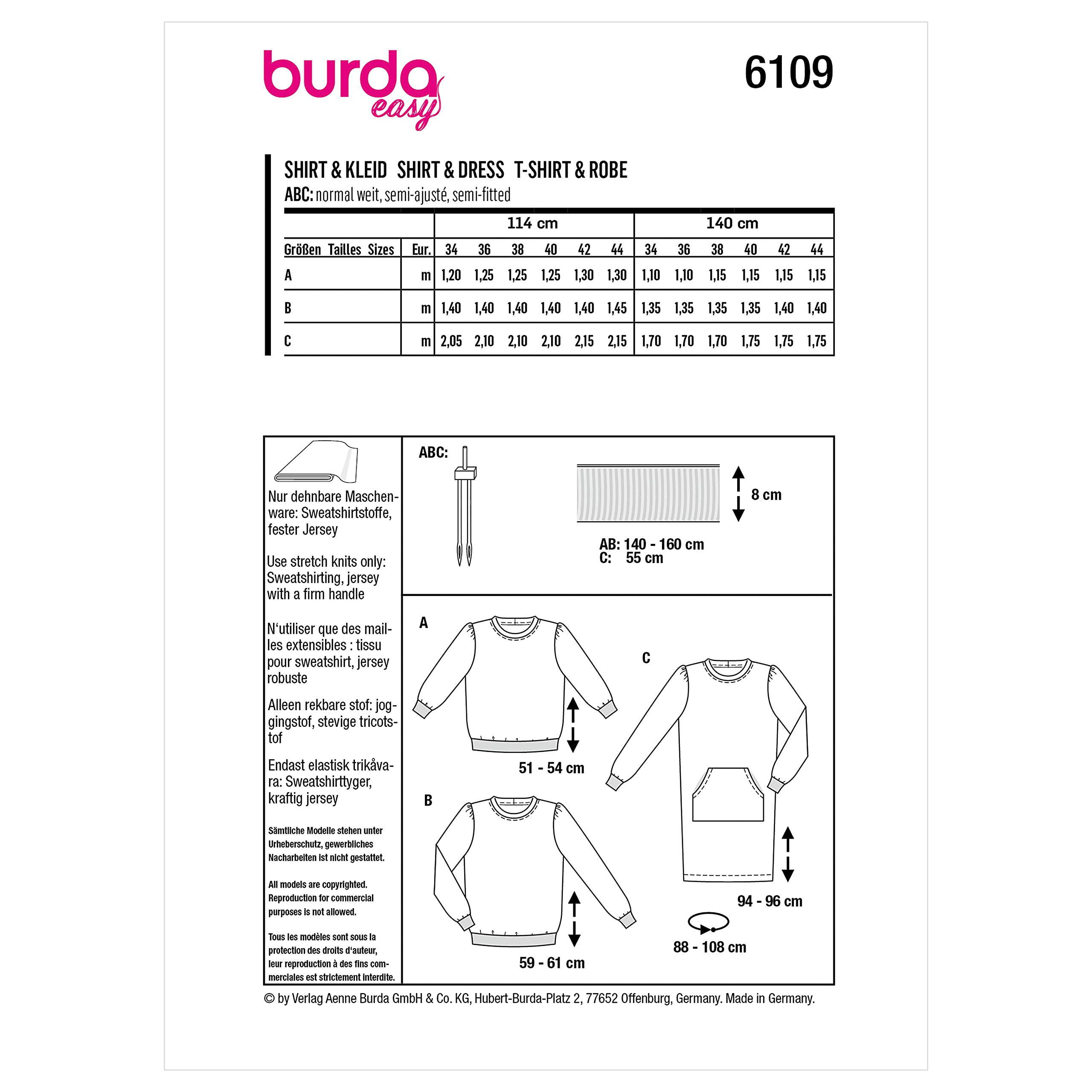 burda-easy-6109-schnittmuster-damen-shirt-kleid-gr-34-44-super-easy-jersey-schni image 2