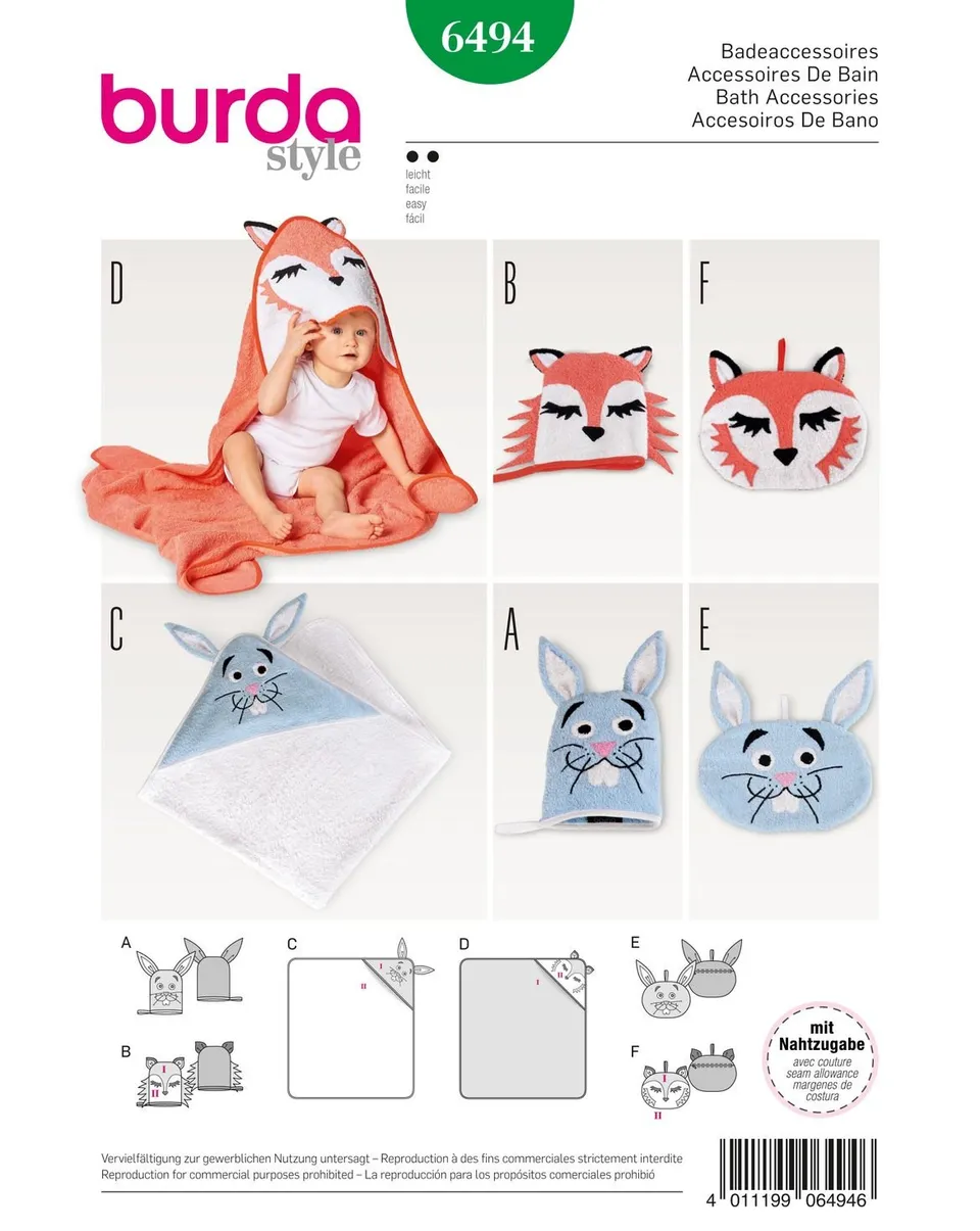 burda-style-6494-schnittmuster-badaccessoires-tiere-f-r-kinder image 1