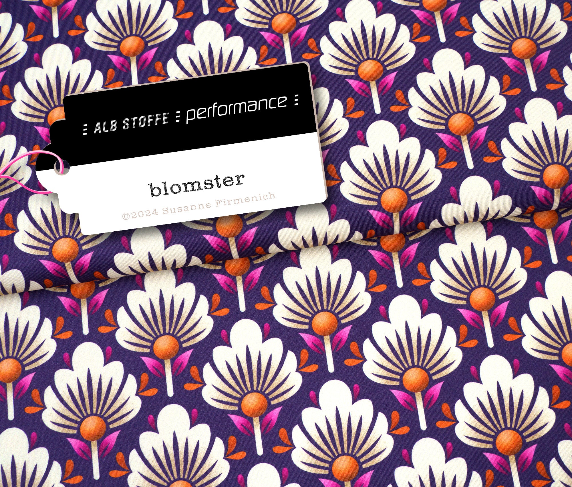 albstoffe-performance-blomster-purple-activewear-stoff-meterware image 1