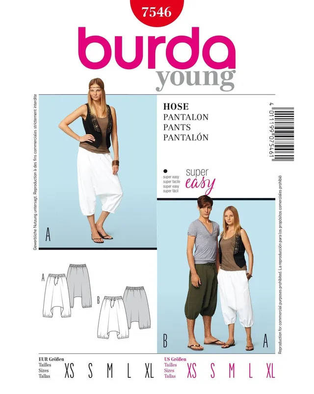 burda-style-schnittmuster-7546-sarouel-hose-f-r-damen-herren-gr-32-50-44-56 image 1