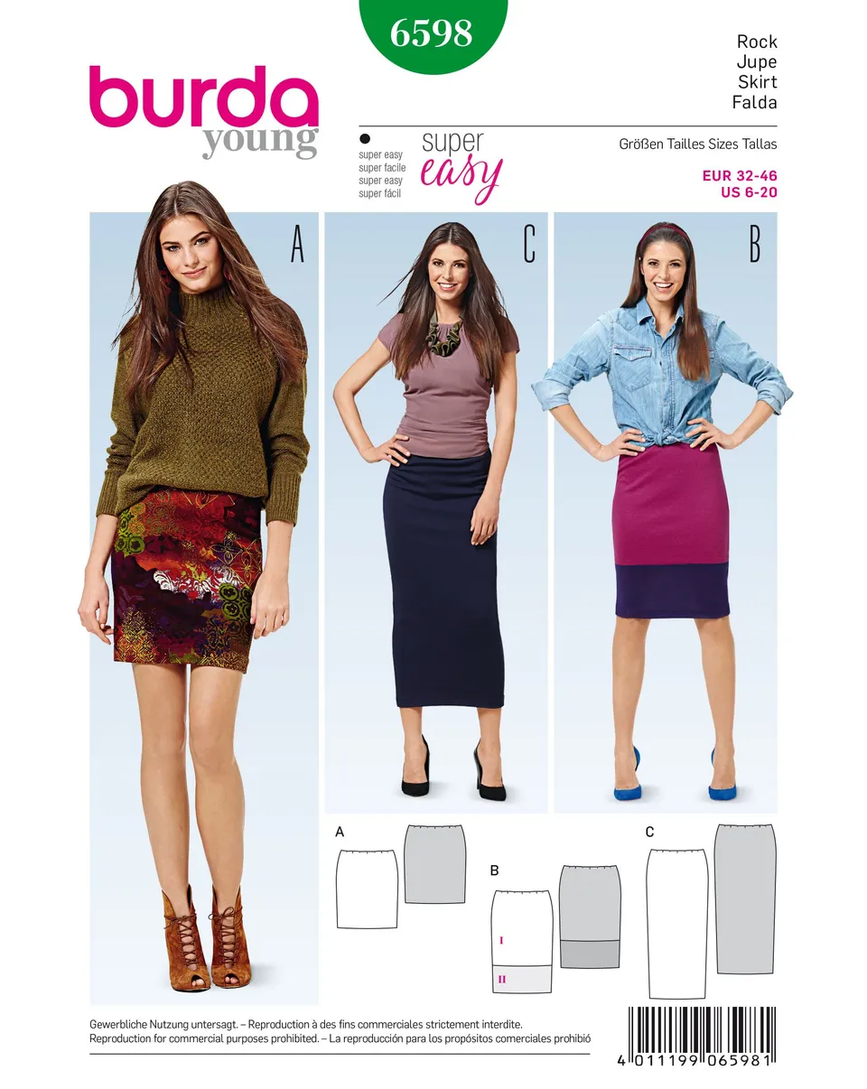 burda-style-schnittmuster-b6598-schmaler-jersey-rock-gr-6-20 image 1