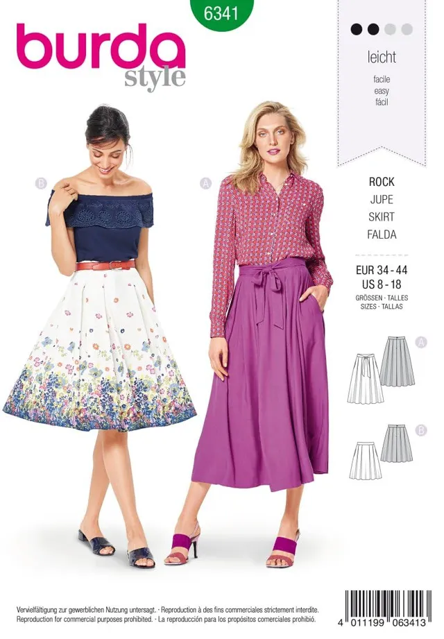 burda-style-6341-damen-faltenrock-tellerrock-midi-gr-34-44 image 1