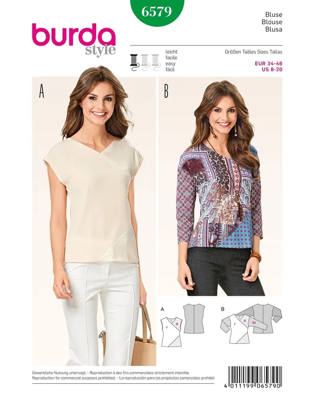 burda-style-b6579-schnittmuster-bluse-v-ausschnitt-patchwork image 1