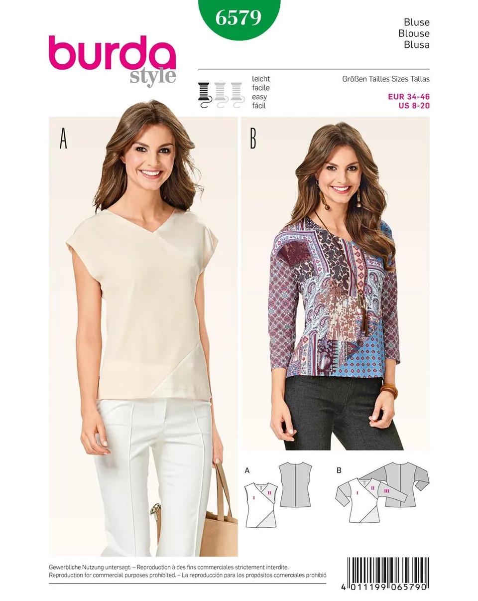 burda-style-b6579-schnittmuster-bluse-v-ausschnitt-patchwork image 1