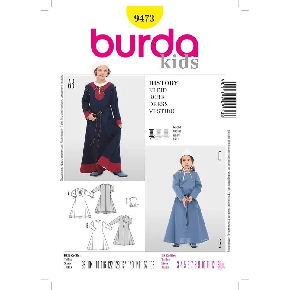 burda-style-schnittmuster-9473-historisches-kinderkost-m-kleid-mit-haube-gr-98-1 image 1