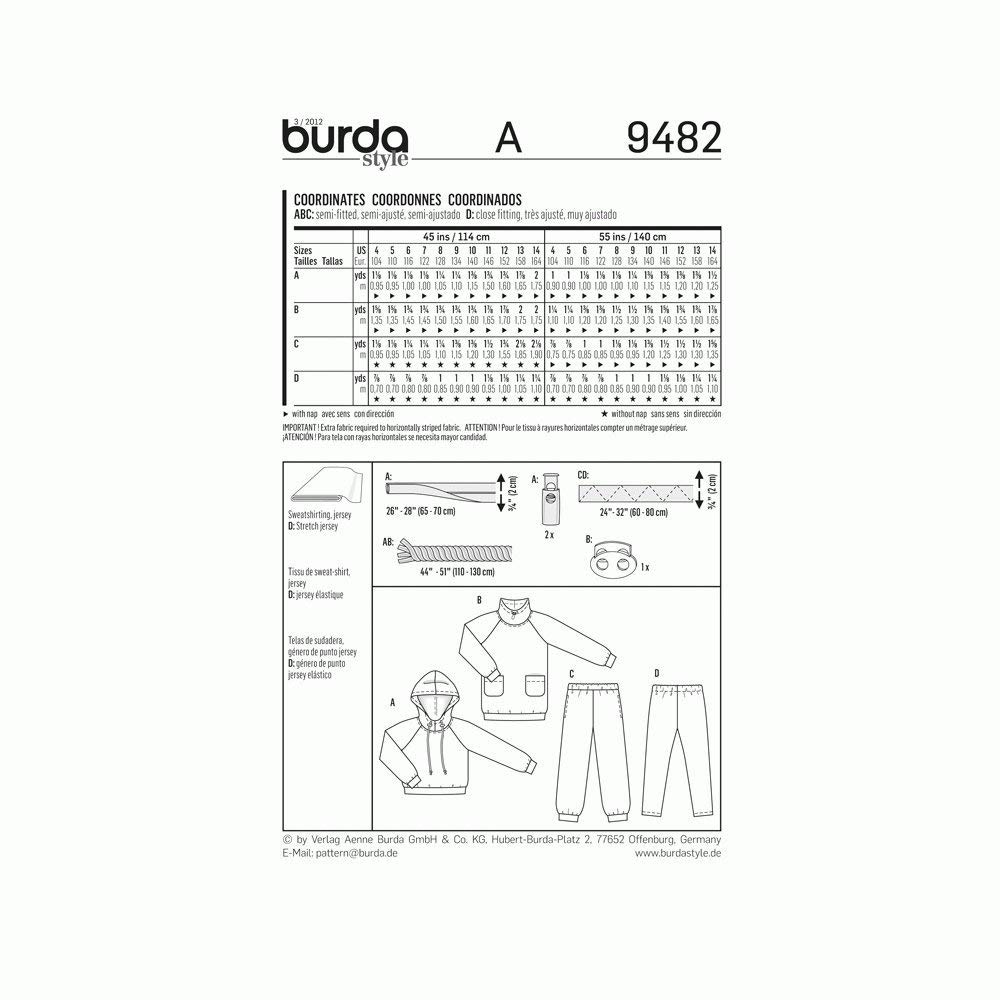 burda-9482-schnittmuster-kids-kapuzenshirt-shirtkleid-jogginghose-leggings-gr-10 image 2