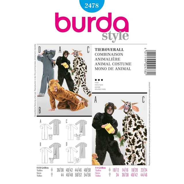 burda-style-schnittmuster-2478-unisex-tieroverall-karnevalskost-m-gr-d-36-38-48- image 1