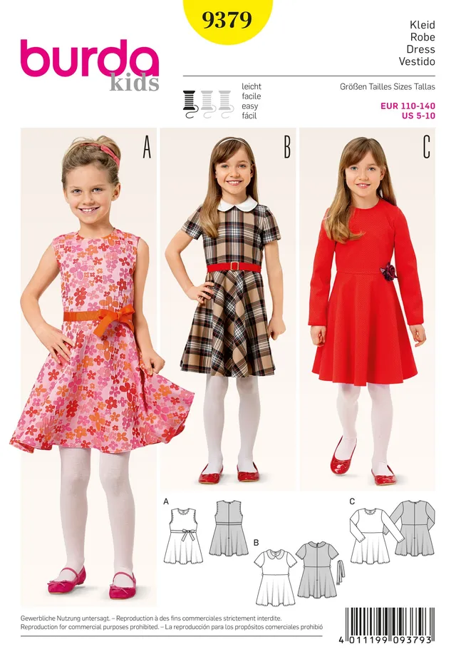 burda-style-9379-schnittmuster-m-dchenkleid-glockenrock-gr-110-140-level-2-leich image 1