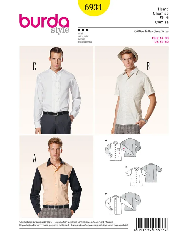 burda-style-6931-herrenhemd-schnittmuster-mit-biesen-gr-44-60 image 1