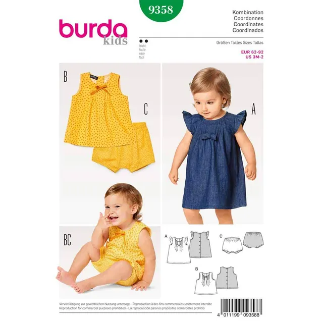 burda-style-schnittmuster-9358-baby-kleid-bluse-und-h-schen-3-monate-2-jahre image 1