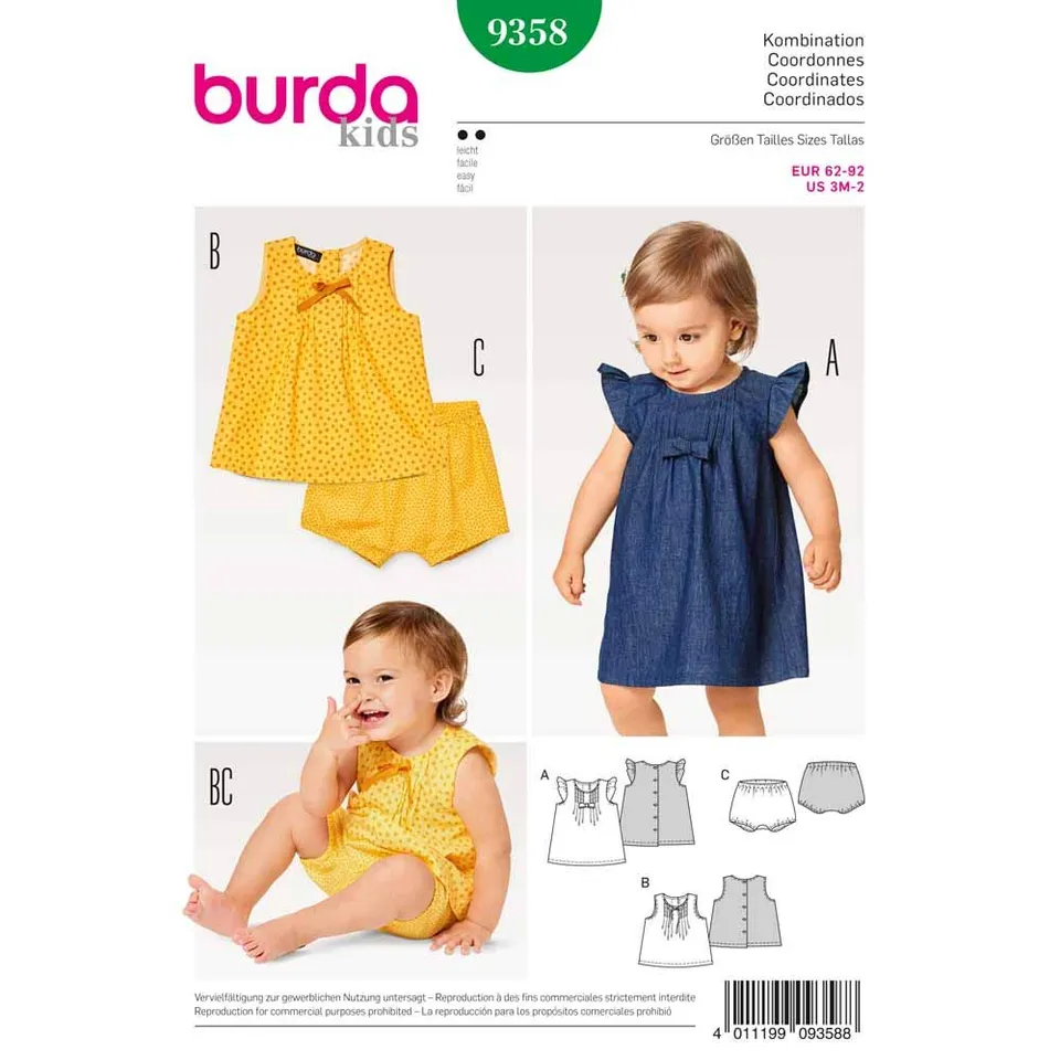 burda-style-schnittmuster-9358-baby-kleid-bluse-und-h-schen-3-monate-2-jahre image 1
