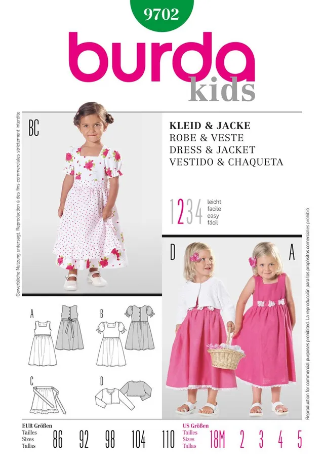 burda-kids-schnittmuster-9702-m-dchen-set-kleid-jacke-sch-rze-gr-86-110 image 1