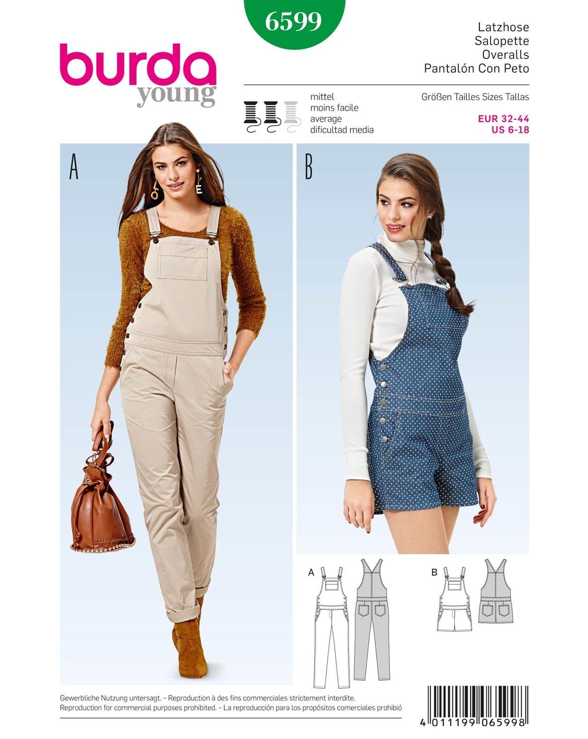 burda-style-schnittmuster-b6599-overall-damen-tr-gerhose-kurz-und-lang image 1