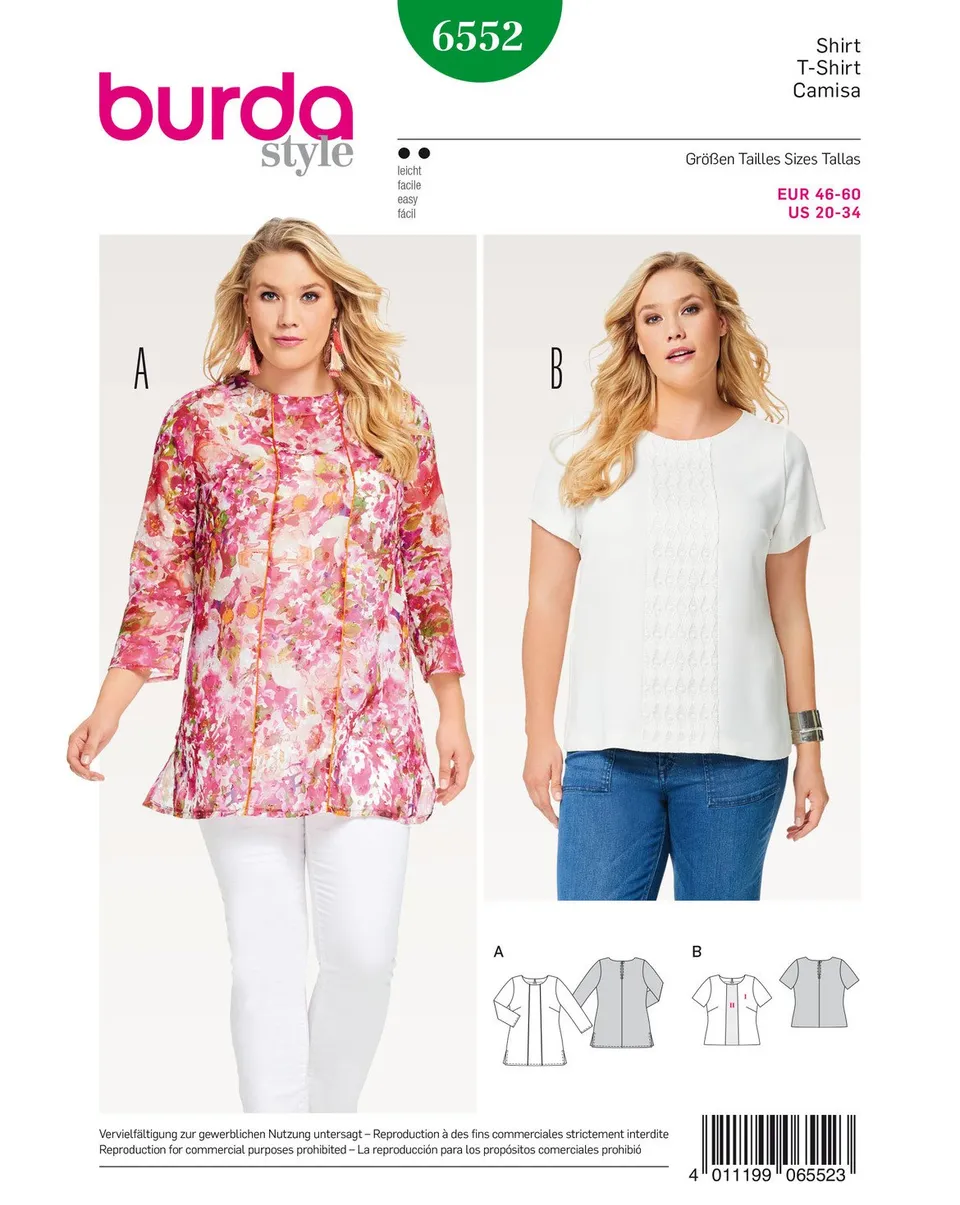burda-style-6552-schnittmuster-shirt-und-bluse-damen-gr-46-60 image 1
