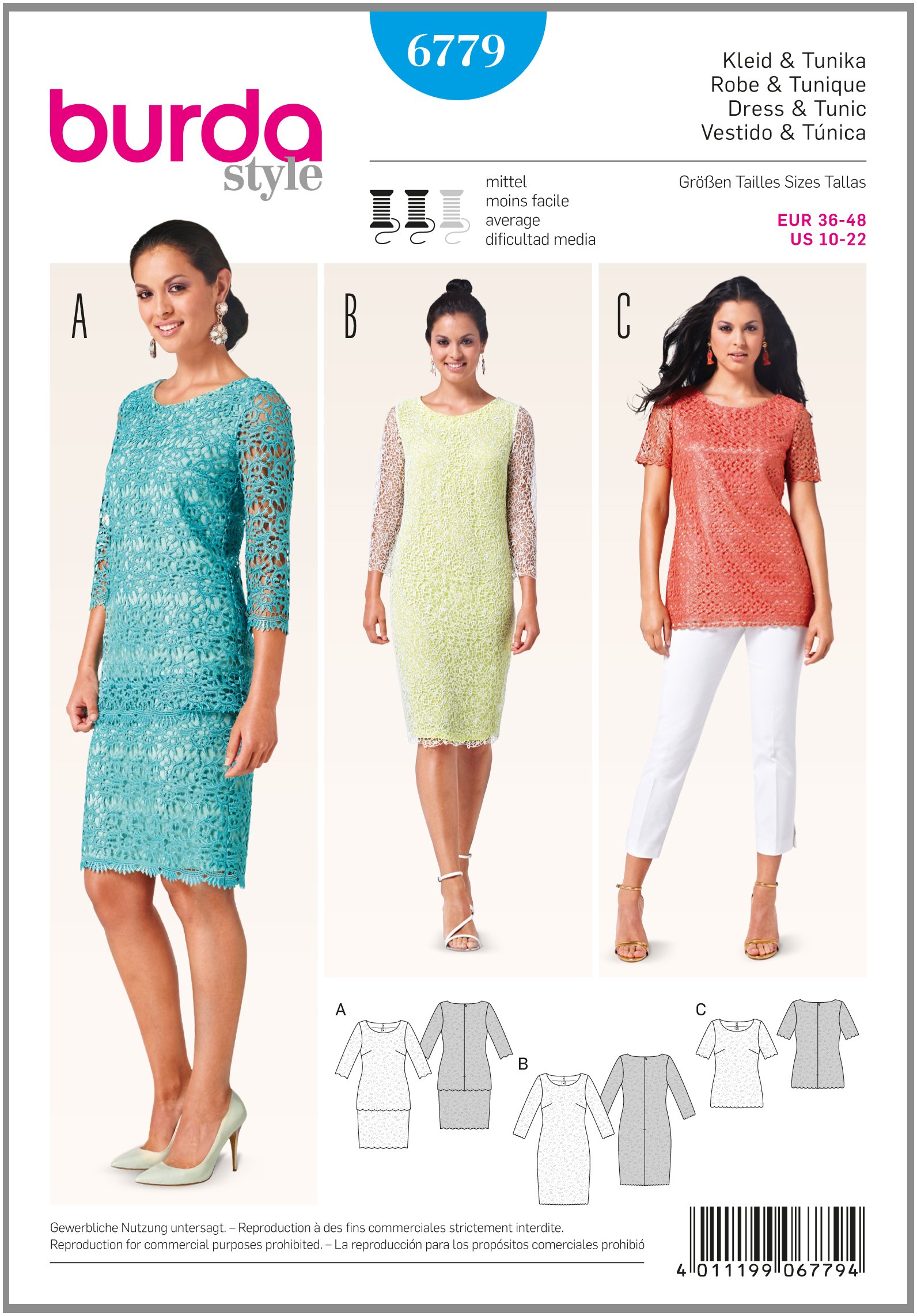 burda-style-6779-schnittmuster-kleid-tunika-aus-spitzenstoff-damen-gr-36-48 image 1