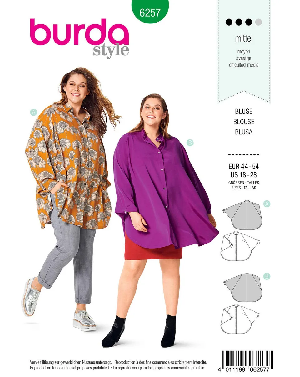 burda-style-6257-longbluse-damen-44-54-plus-size-mit-kragen-schnittmuster image 1