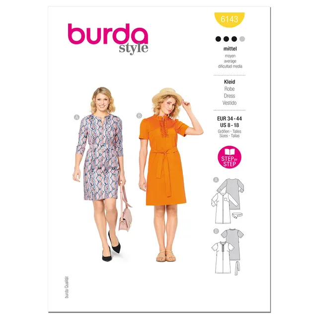 burda-style-schnittmuster-set-figurbetonte-kleider-mit-g-rtel-damen-gr-34-44 image 1