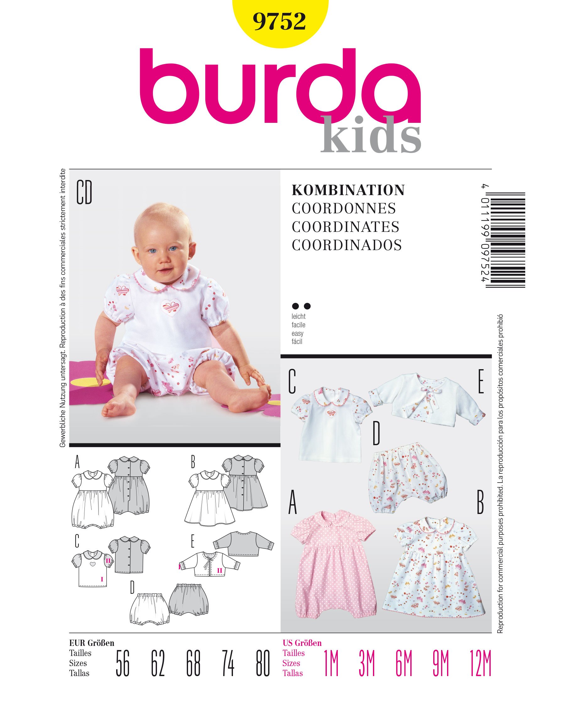 burda-style-schnittmuster-9752-baby-kombination-gr-56-80-strampler-shirt-hose-un image 1
