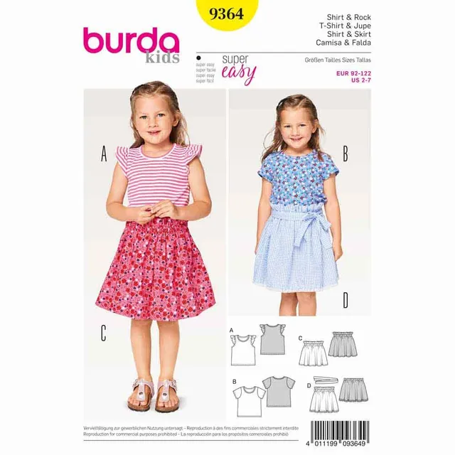 burda-style-kids-schnittmuster-9364-m-dchen-kurzarm-shirt-und-rock-mit-gummibund image 1