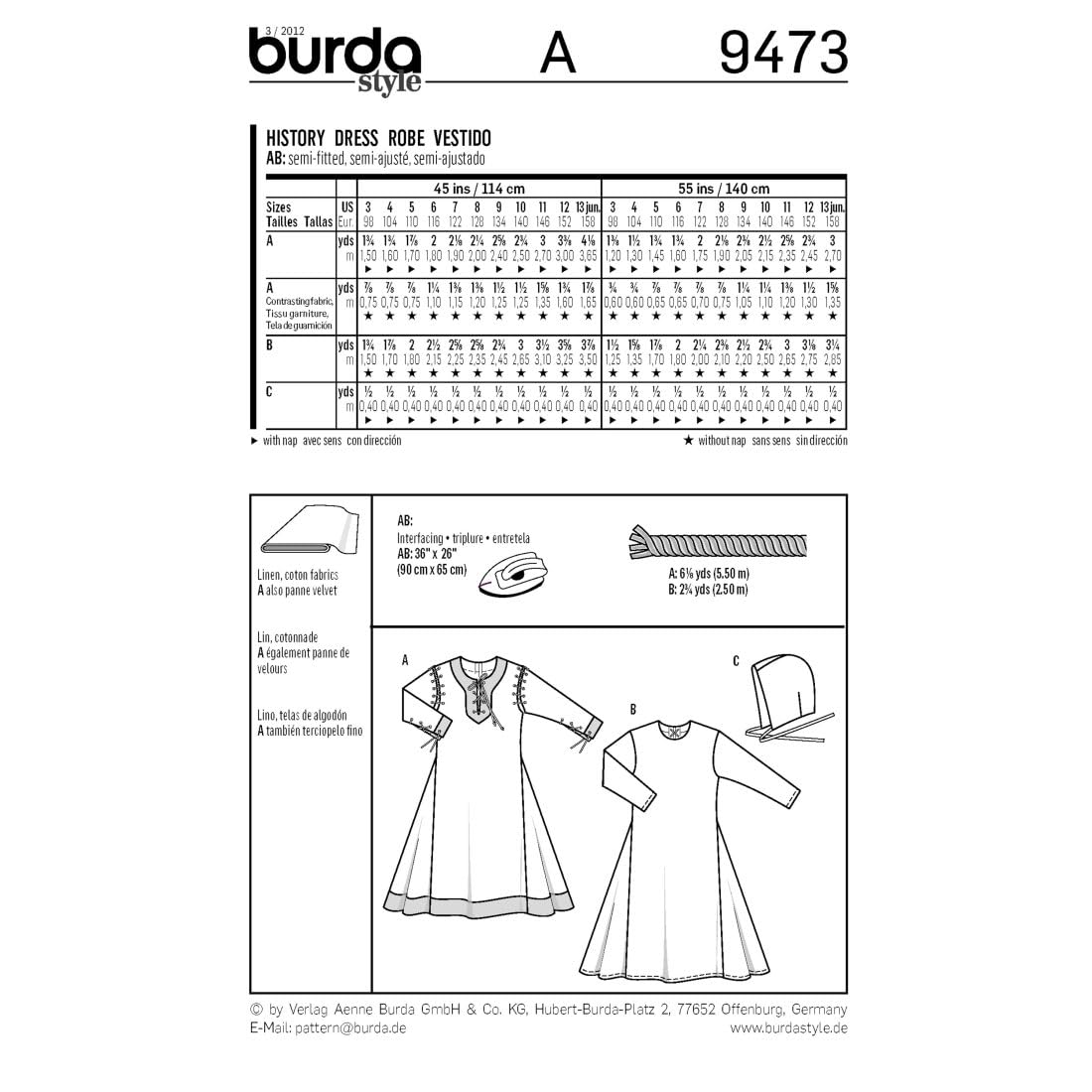 burda-style-schnittmuster-9473-historisches-kinderkost-m-kleid-mit-haube-gr-98-1 image 3