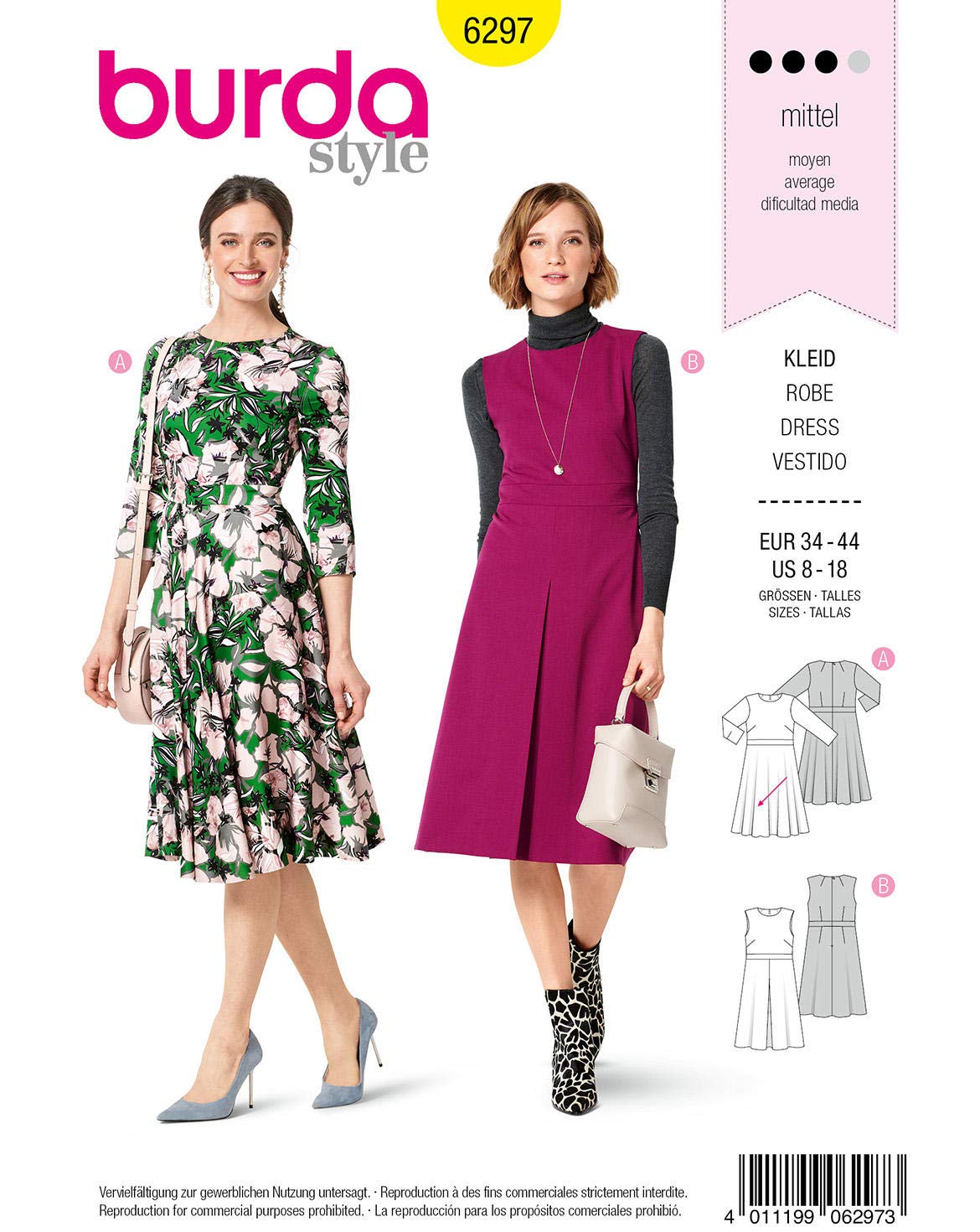 burda-style-schnittmuster-6297-midikleid-damen-34-44-mit-taillenblende image 1