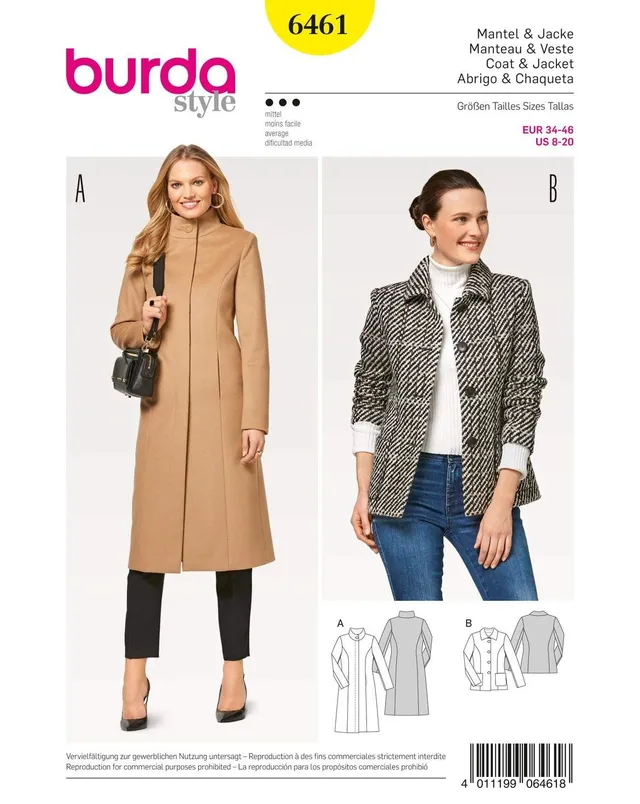 burda-style-6461-schnittmuster-mantel-jacke-damen-gr-34-46 image 1