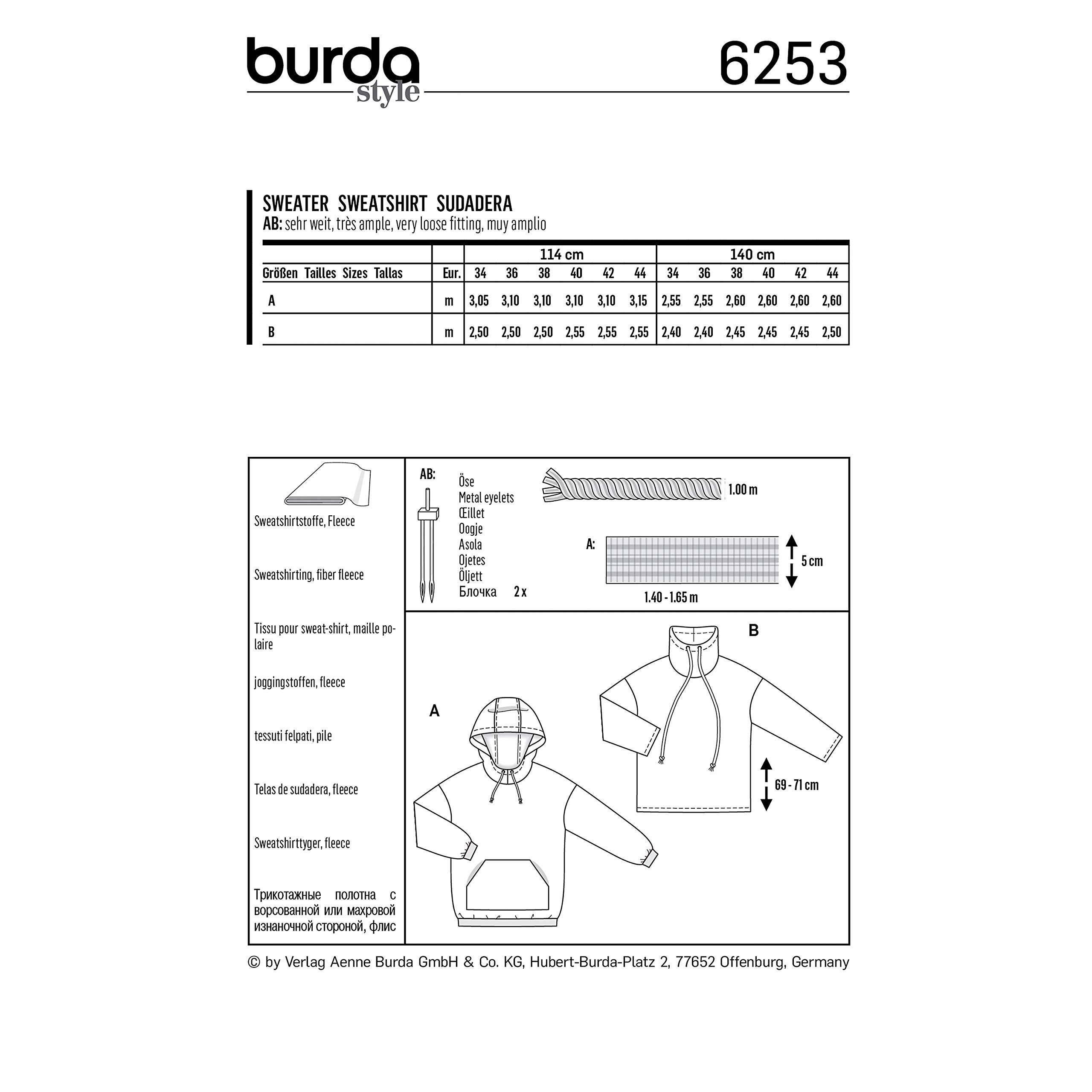 burda-6253-damen-sweatshirts-hoodies-gr-34-44-papierschnitt image 2