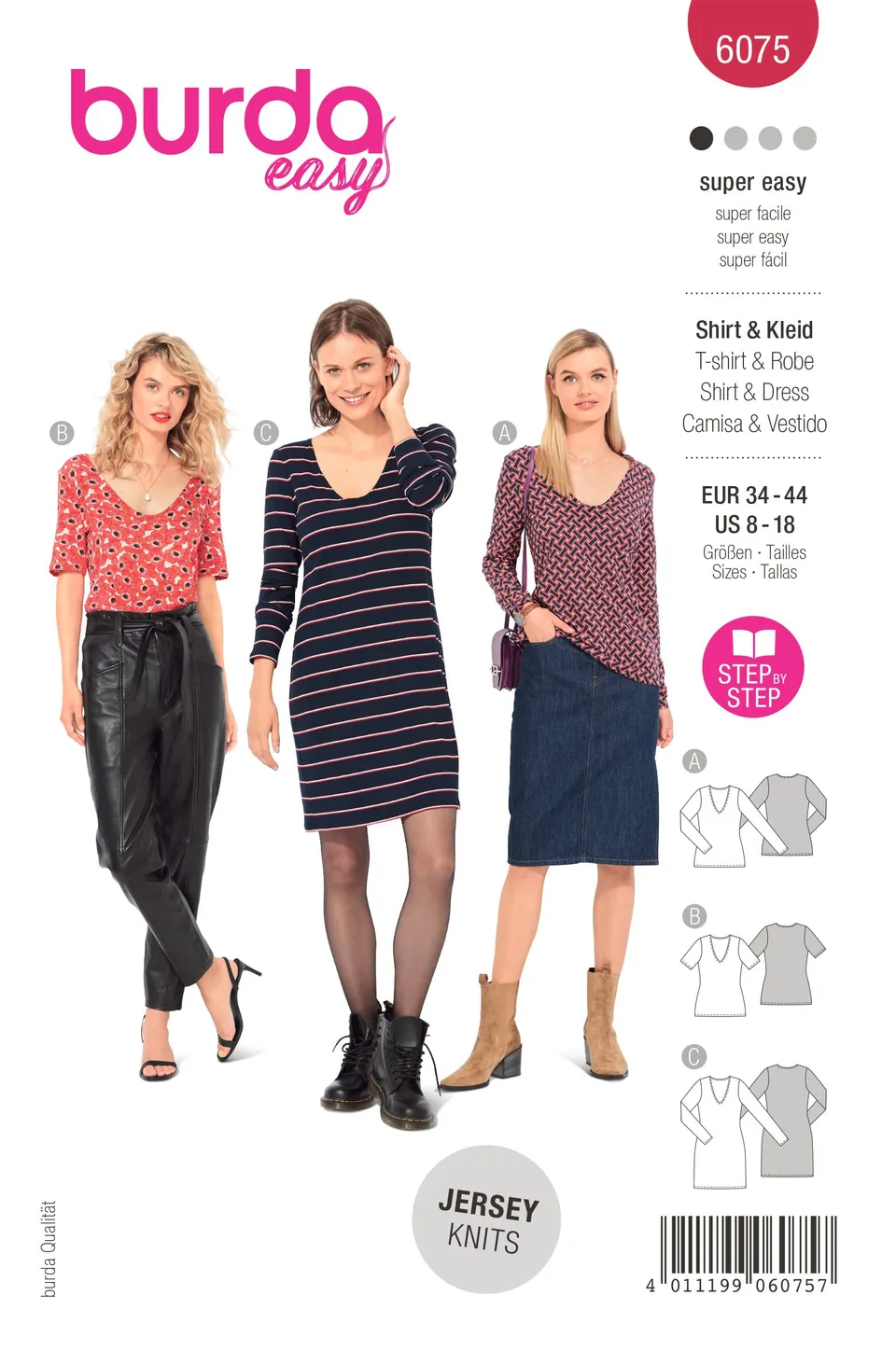 burda-style-b6075-schnittmuster-oberteil-und-kleid-damen-jersey-mit-v-ausschnitt image 1