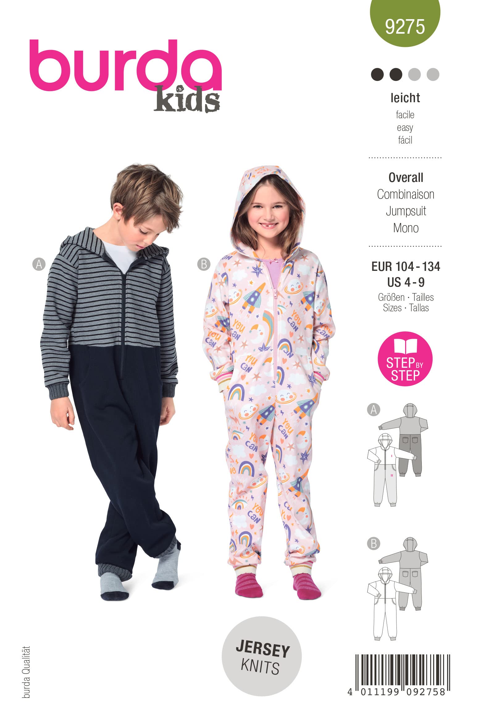 burda-style-b9275-schnittmuster-kinder-overall-gr-104-134-mit-kapuze-und-rei-ver image 1
