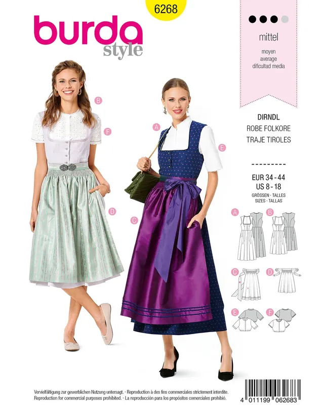 burda-style-6268-damen-dirndl-mit-bluse-und-sch-rze-gr-36-46 image 1