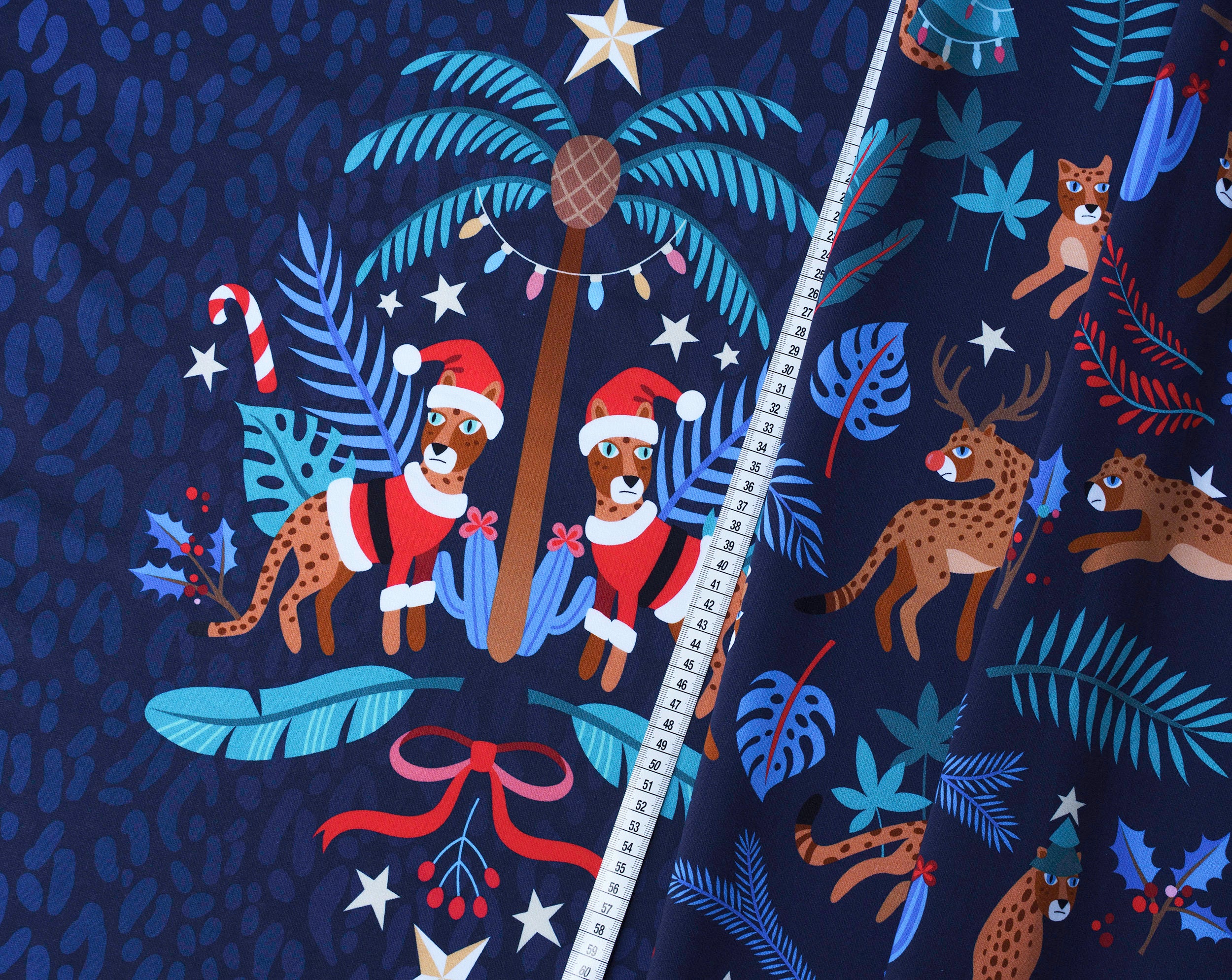 albstoffe-wild-xmas-2025-leo-panel-blau-canvas-bio-meterware image 2