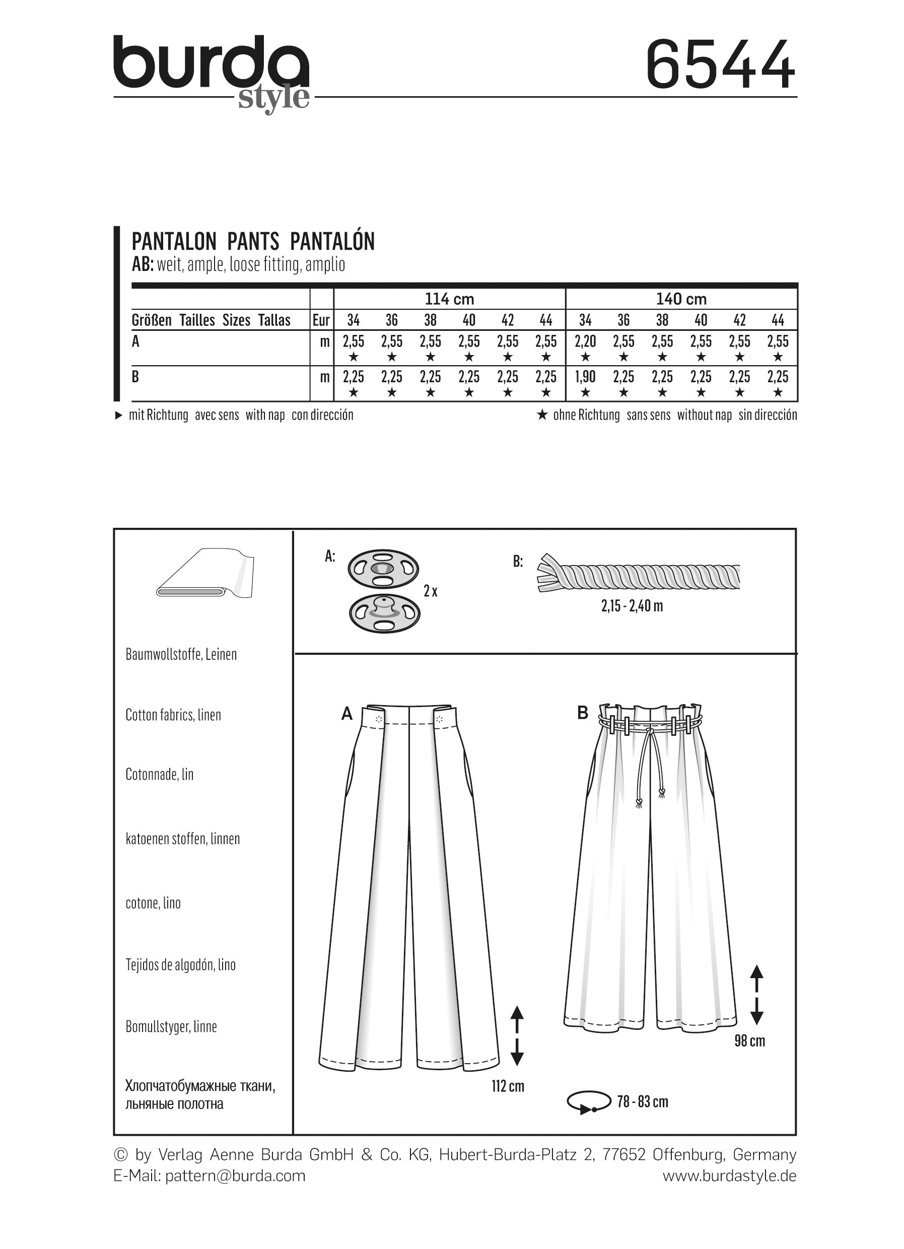 burda-style-6544-schnittmuster-damen-hose-weite-beinweite-gr-34-44 image 2