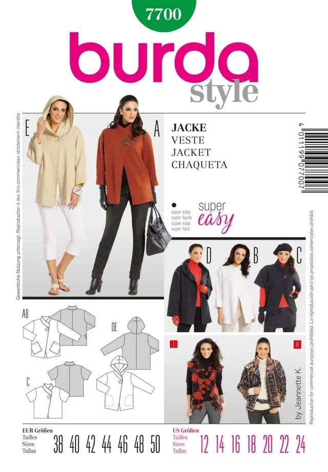 burda-style-7700-papierschnittmuster-damen-jacke-gr-38-50-f-r-n-hanf-nger image 1