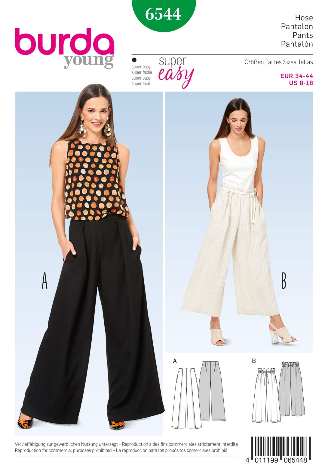 burda-style-6544-schnittmuster-damen-hose-weite-beinweite-gr-34-44 image 1