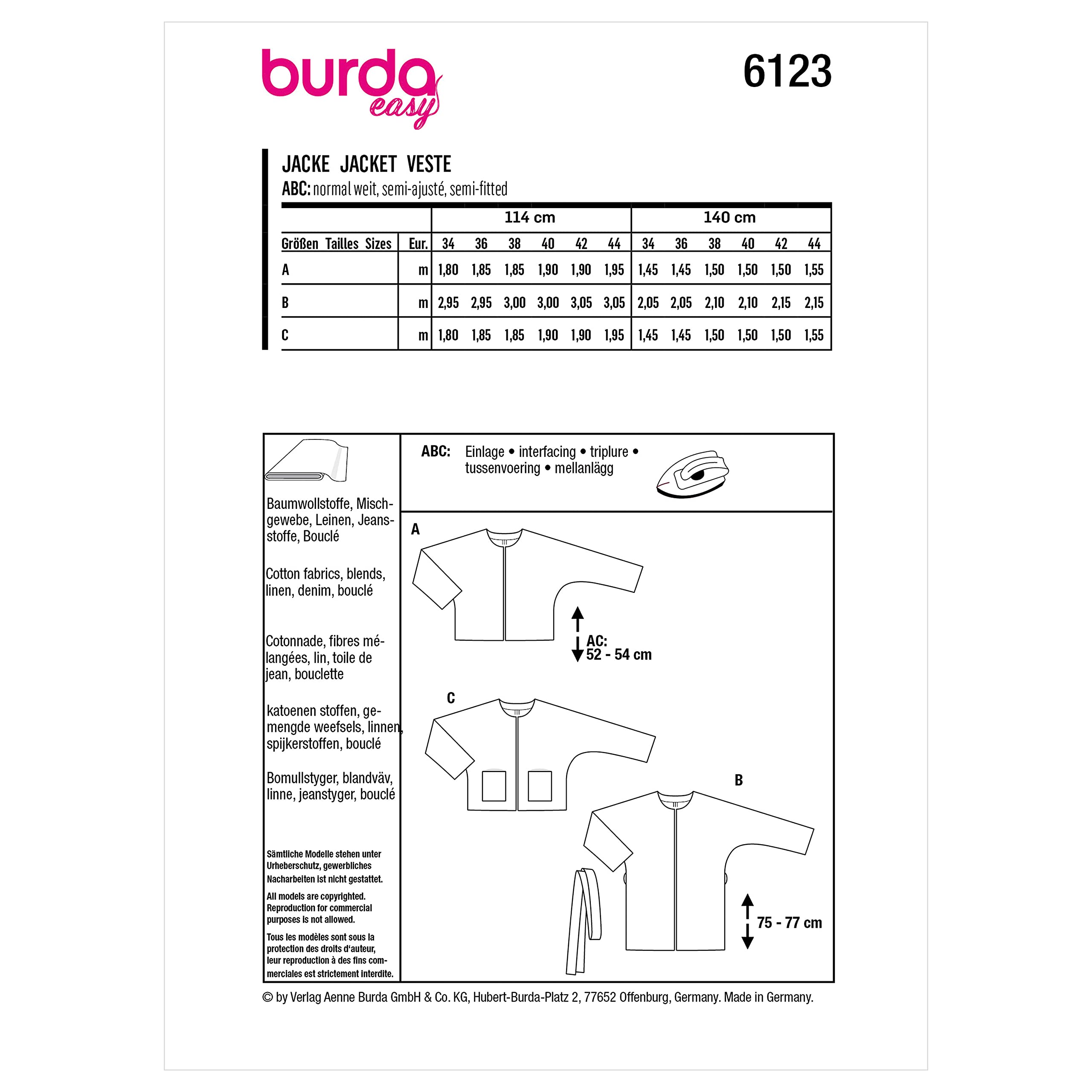 burda-style-easy-schnittmuster-damenjacke-kragenlos-gr-36-46 image 2