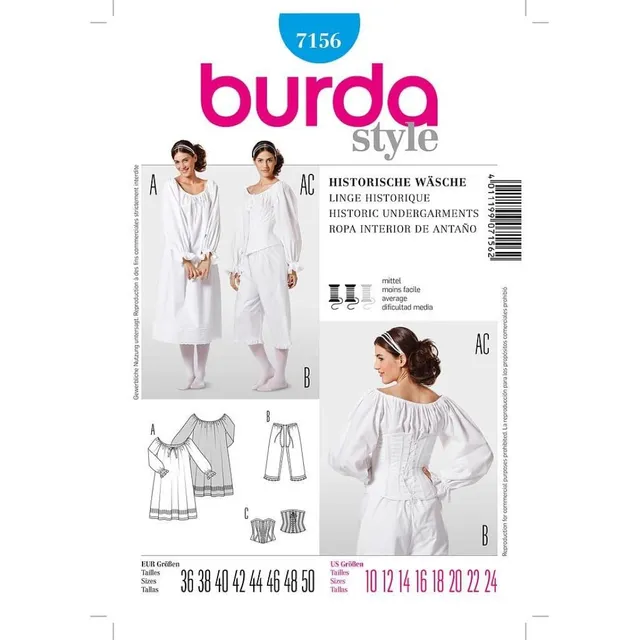 burda-style-7156-historische-unterw-sche-papierschnittmuster-nachthemd-pantalons image 1