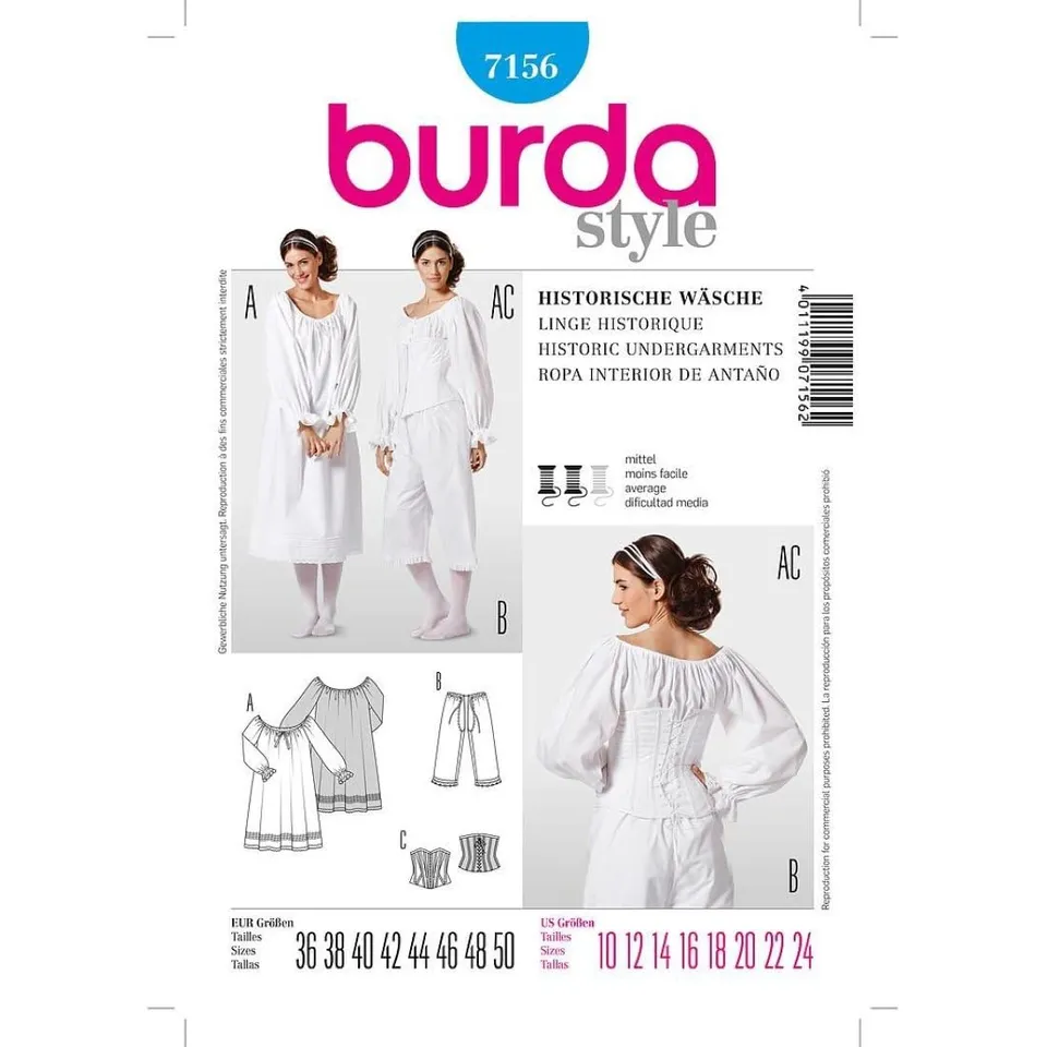 burda-style-7156-historische-unterw-sche-papierschnittmuster-nachthemd-pantalons image 1