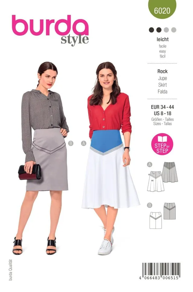 burda-style-katalog-schnittmuster-6020-faltenrock-bleistiftrock-midi-damen-34-44 image 1