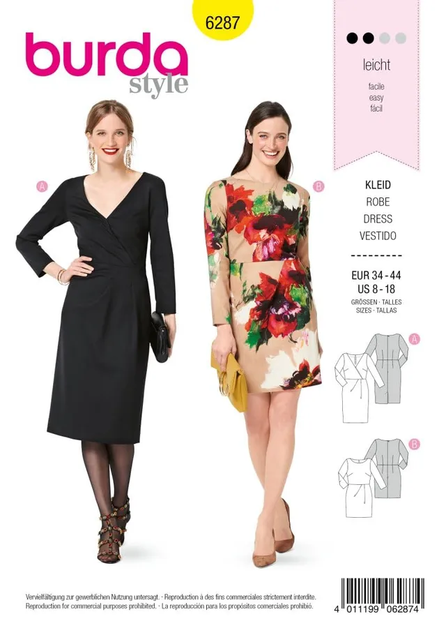 burda-style-schnittmuster-6287-langarmkleid-damen-34-44-mit-wickeleffekt image 1