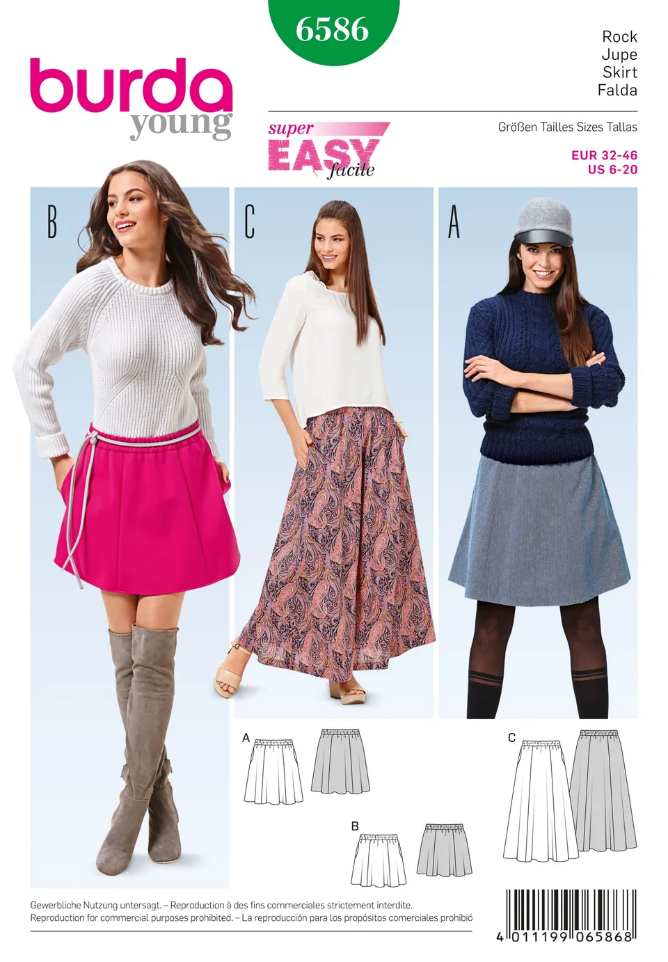 burda-young-schnittmuster-6586-damenrock-3-l-ngen-gr-32-46 image 1