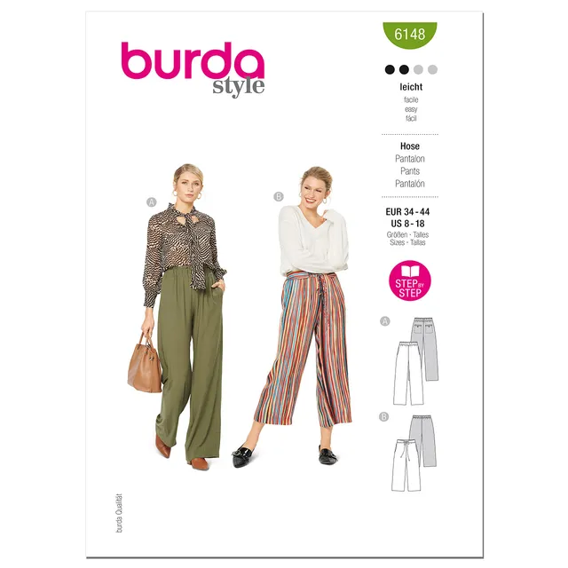 burda-style-schnittmuster-set-hose-damen-gr-34-44-weite-hose-mit-gummibund-2-mod image 1