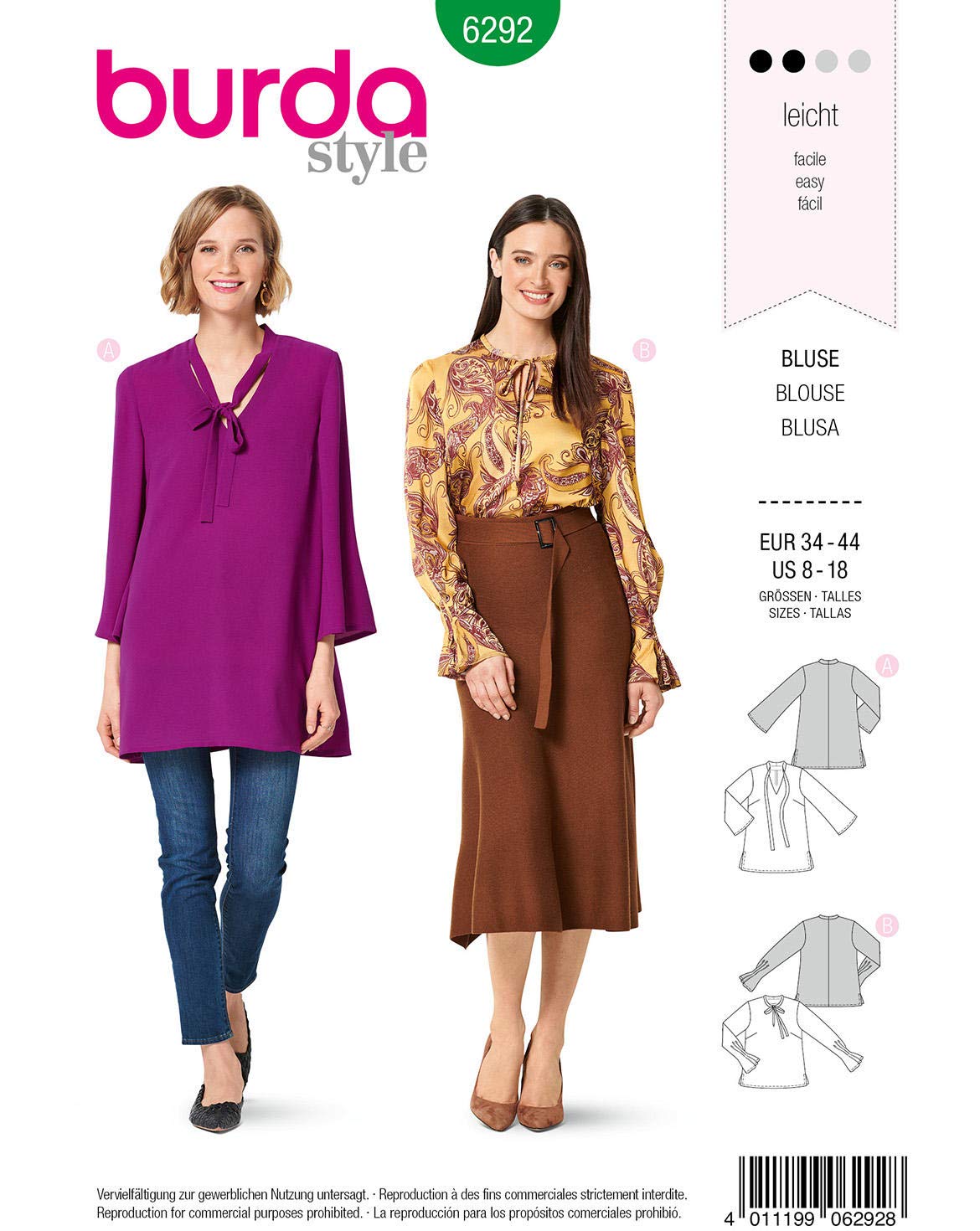 burda-style-schnittmuster-6292-bluse-tunika-damen-34-44-mit-bindekragen image 1