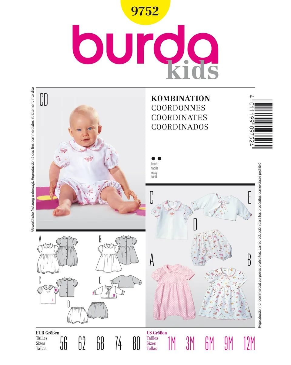 burda-style-schnittmuster-9752-baby-kombination-gr-56-80-strampler-shirt-hose-un image 1