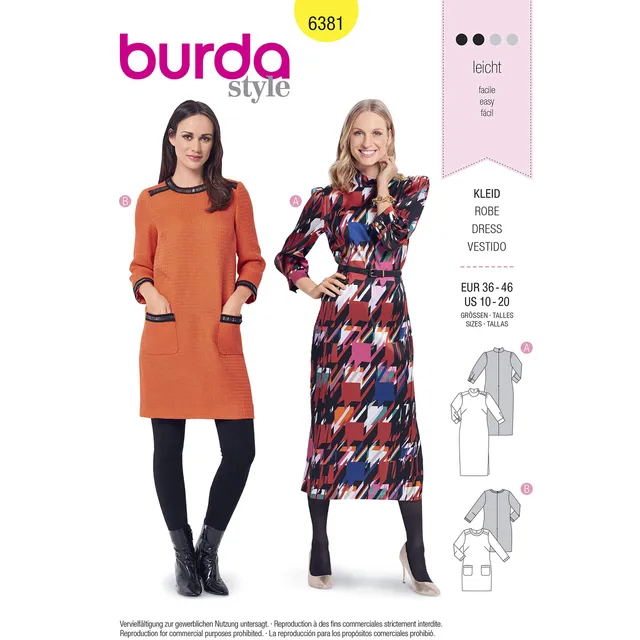 burda-style-6381-kleid-schnittmuster-gr-38-48-retro-80er image 1