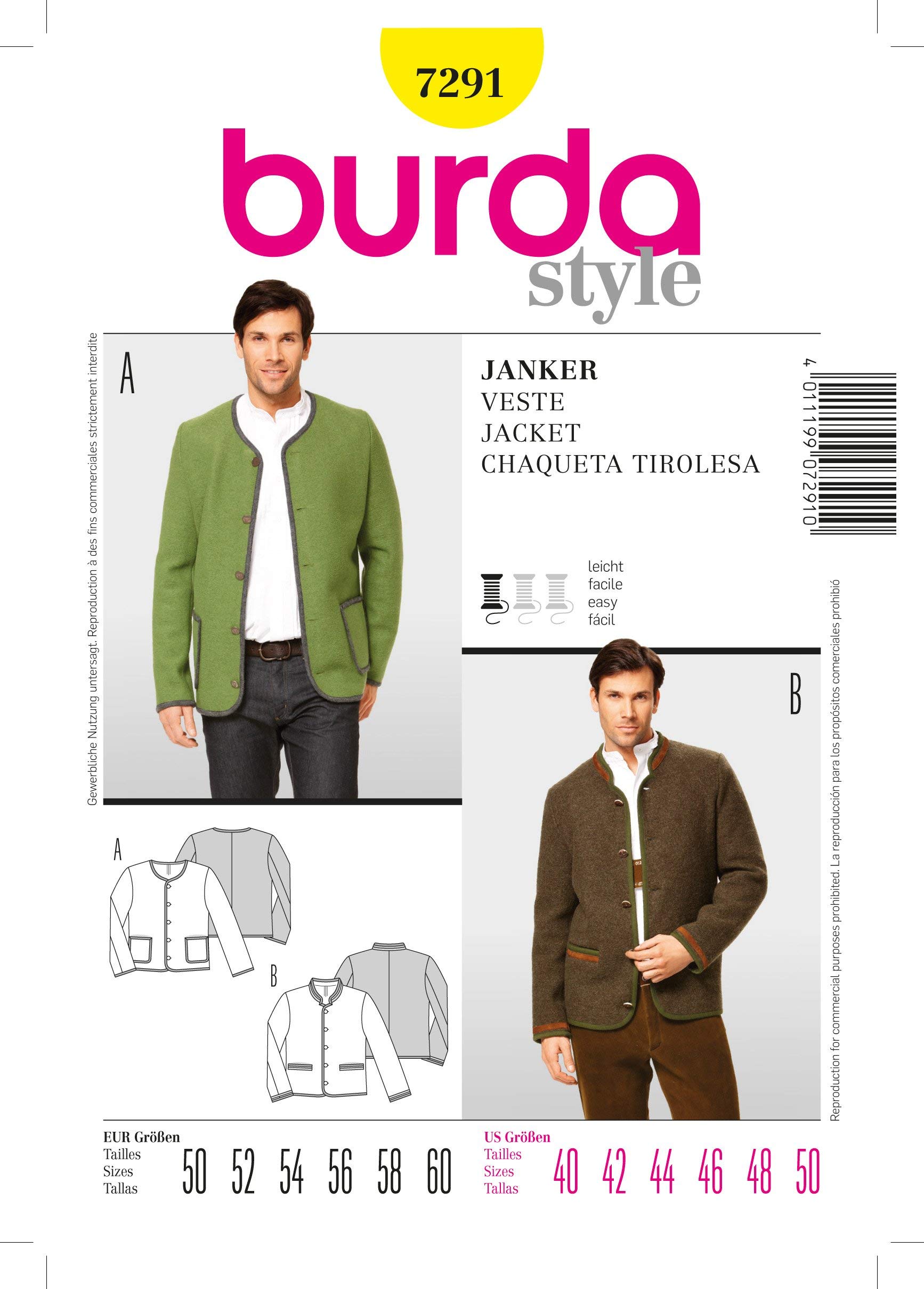 burda-style-schnittmuster-7291-herren-trachten-janker-gr-50-60-papierschnitt image 2