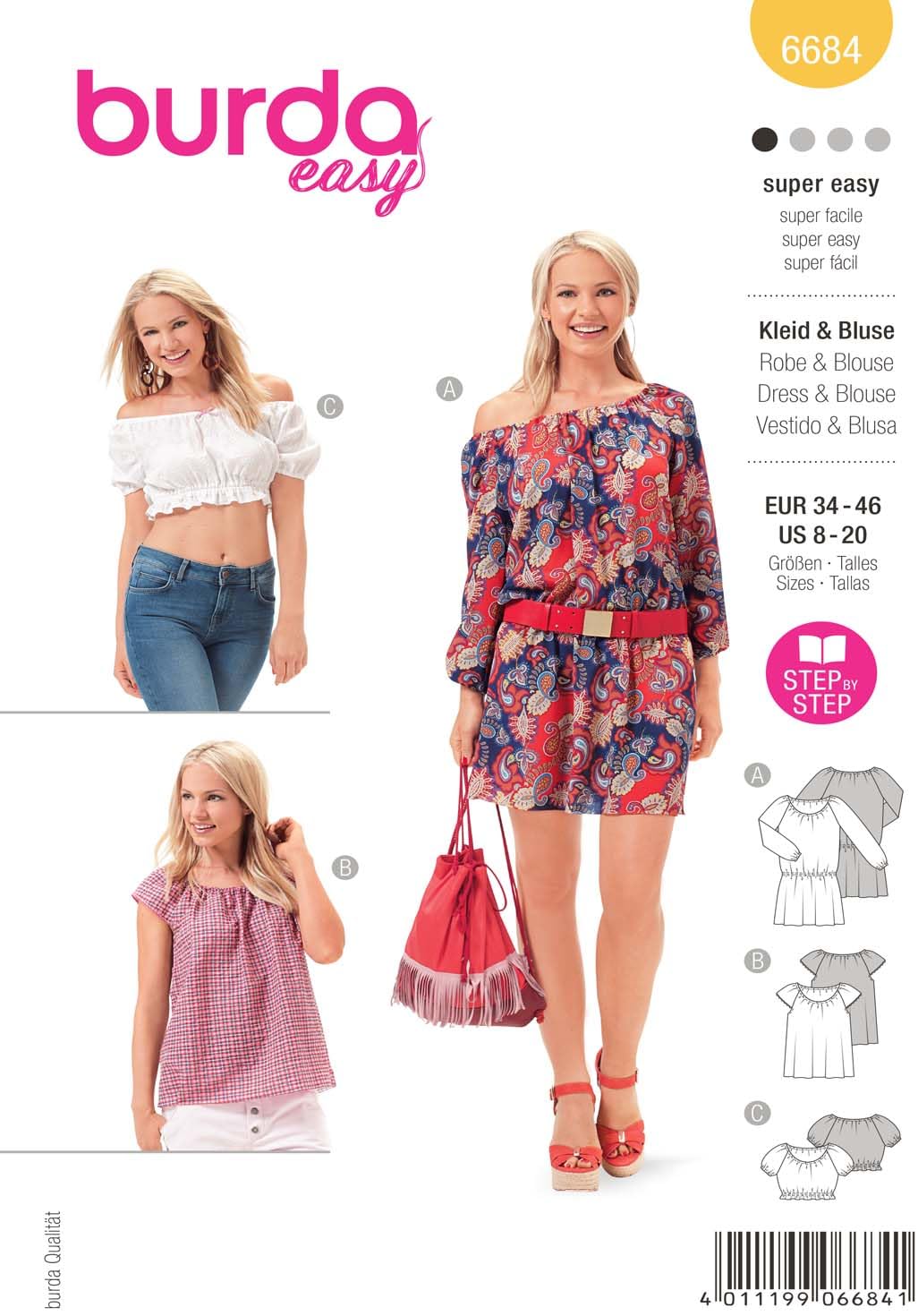 burda-style-burda-easy-papierschnittmuster-damen-sommerkleid-bluse-6684-gr-34-46 image 1