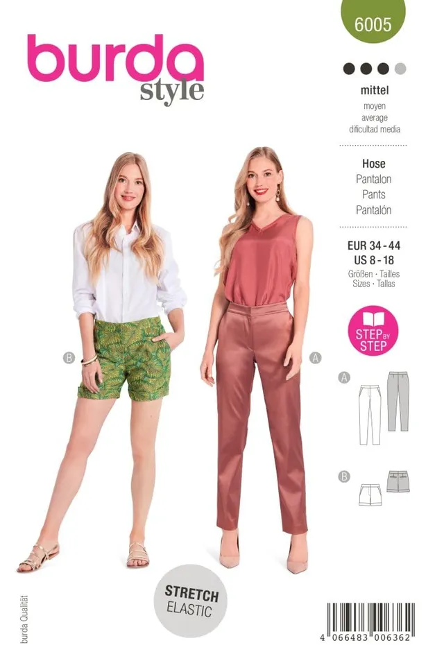 burda-style-schnittmuster-6005-shorts-und-business-bundfaltenhose-damen-gr-34-44 image 1