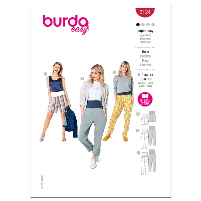 burda-style-schnittmuster-set-hose-kurze-hose-mit-rippstrickbund-papierschnittmu image 1