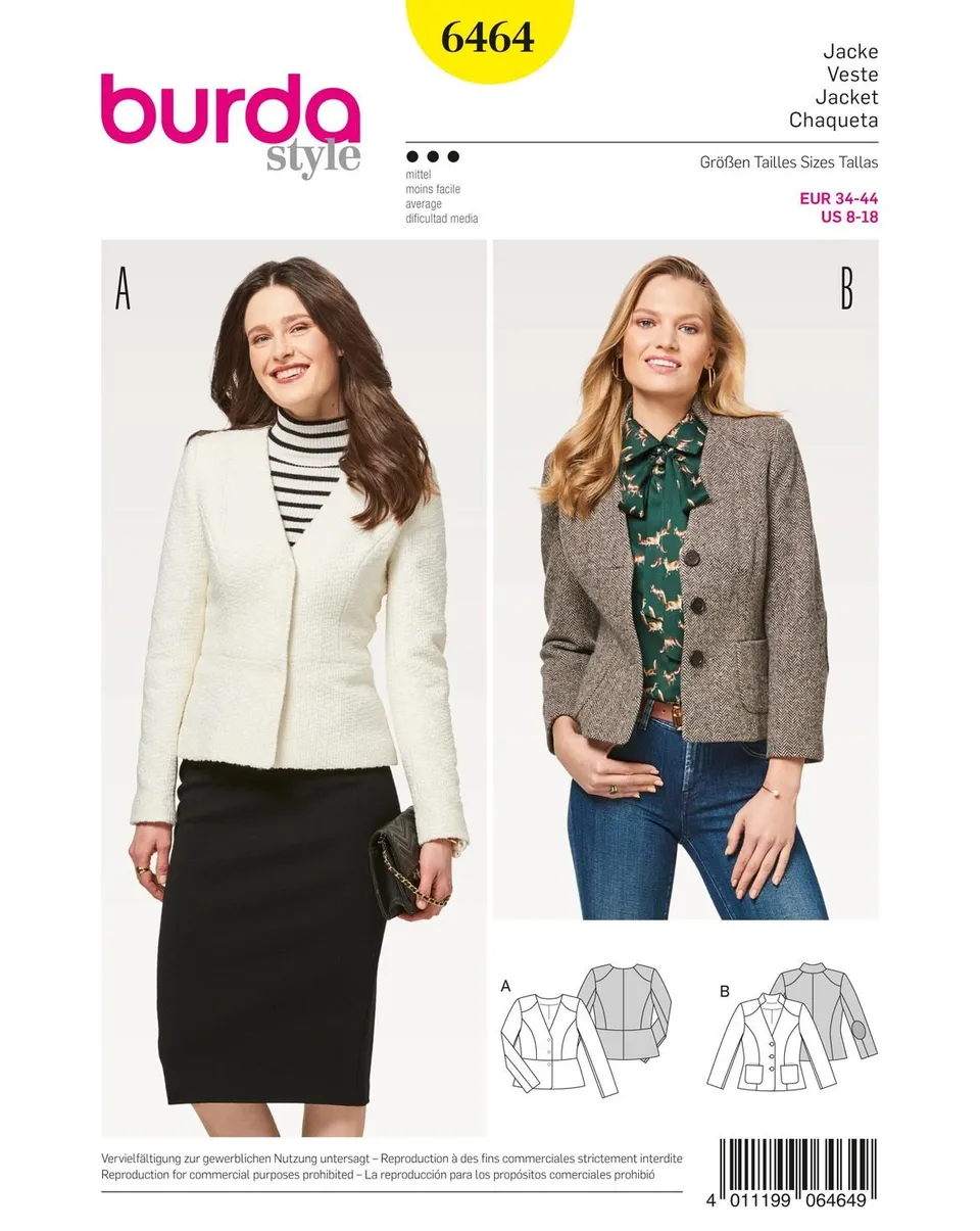 burda-style-6464-jacke-schnittmuster-mit-baske-und-v-ausschnitt image 1